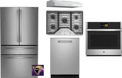 5 Piece Package Includes Refrigerator, Cooktop, Wall Oven, Hood And Dishwasher
